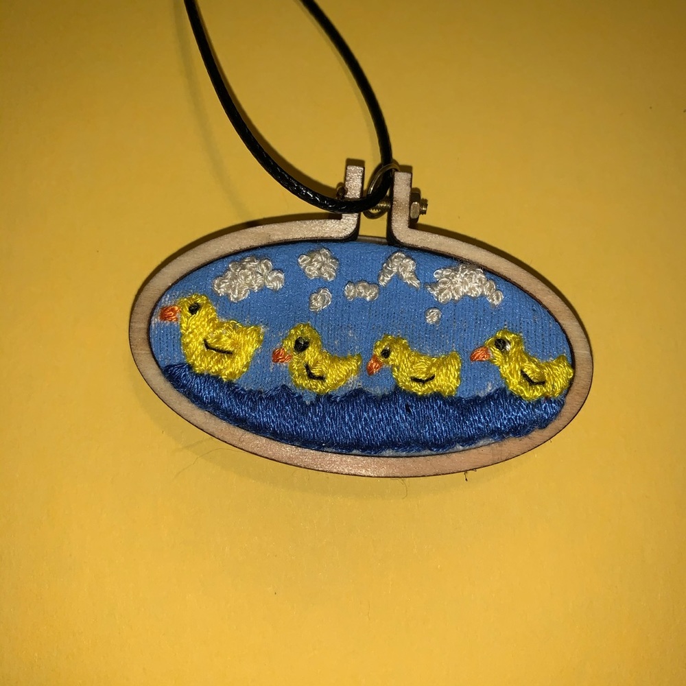 Embroidered Duckies Necklace